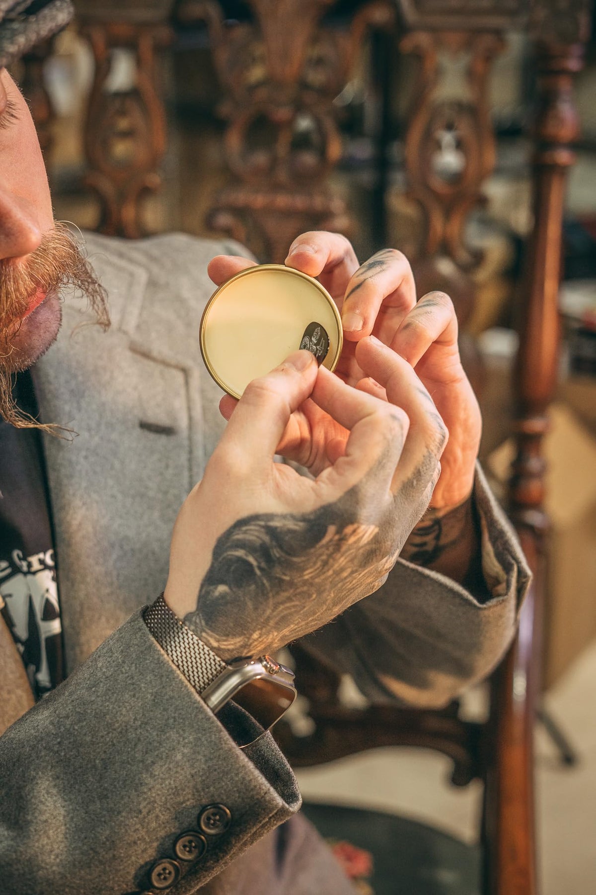 Instructions and ingredients label for Death Grip mustache balm