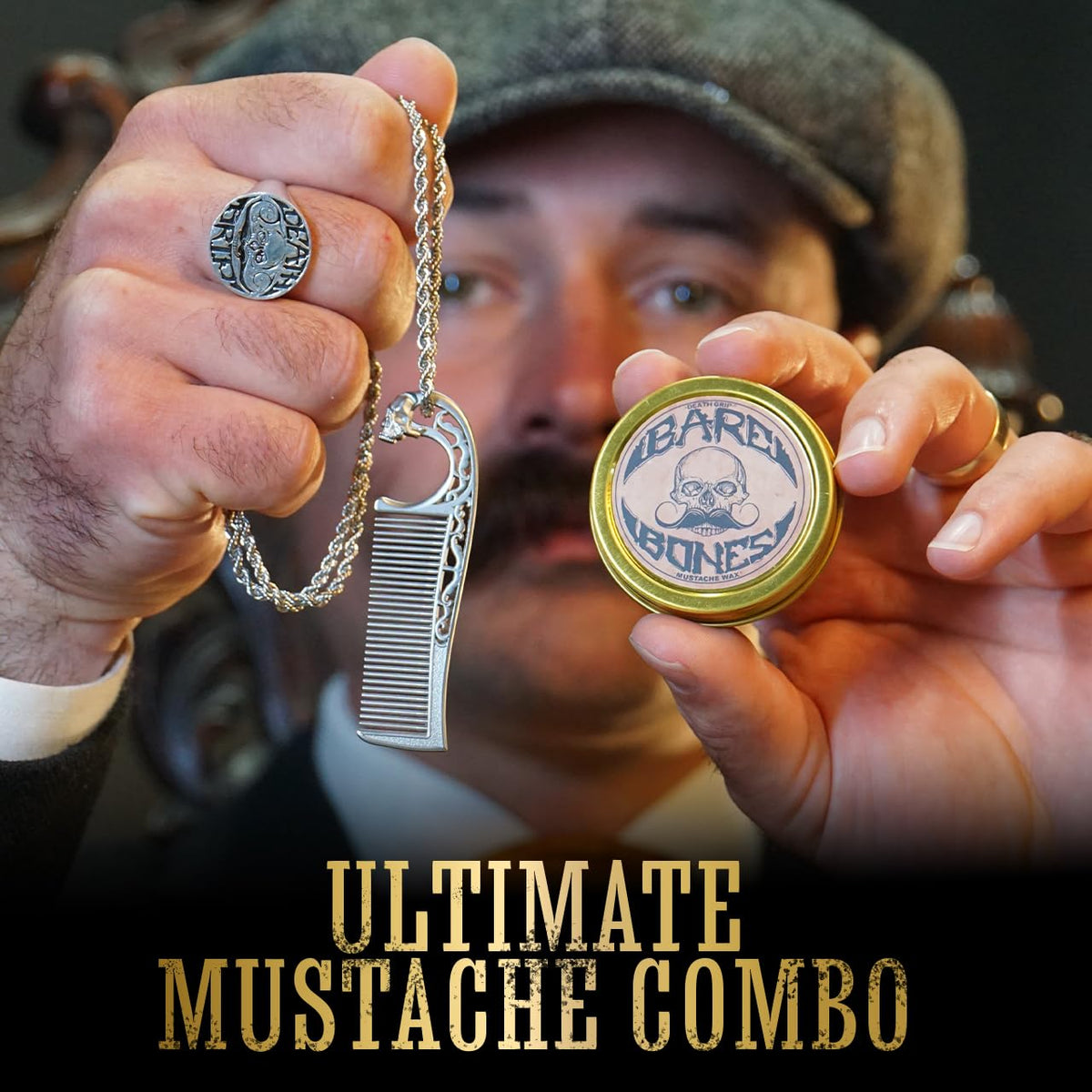 Bare Bones medium hold mustache wax tin open with contents