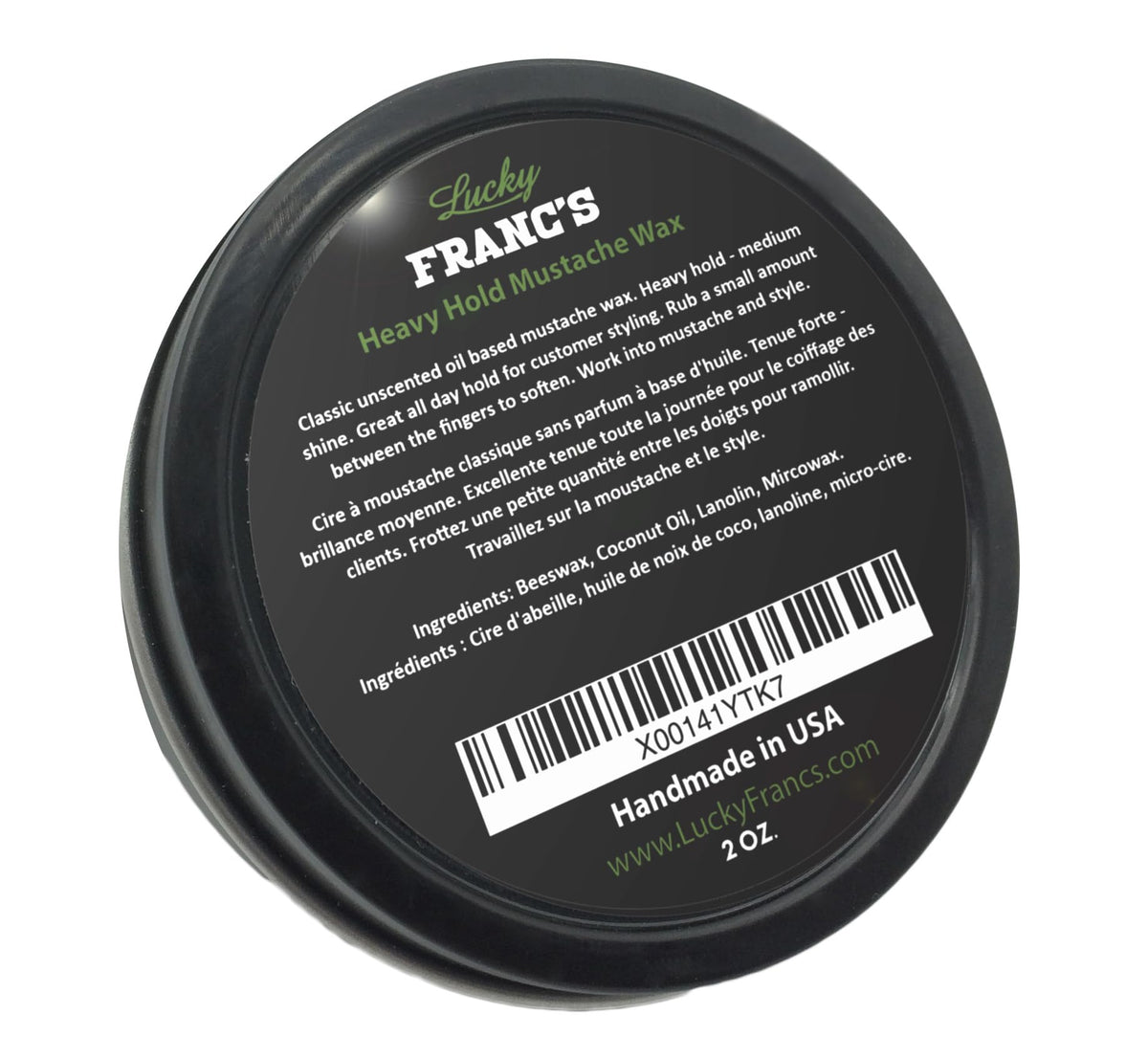Close up of Lucky Franc's mustache grooming wax texture