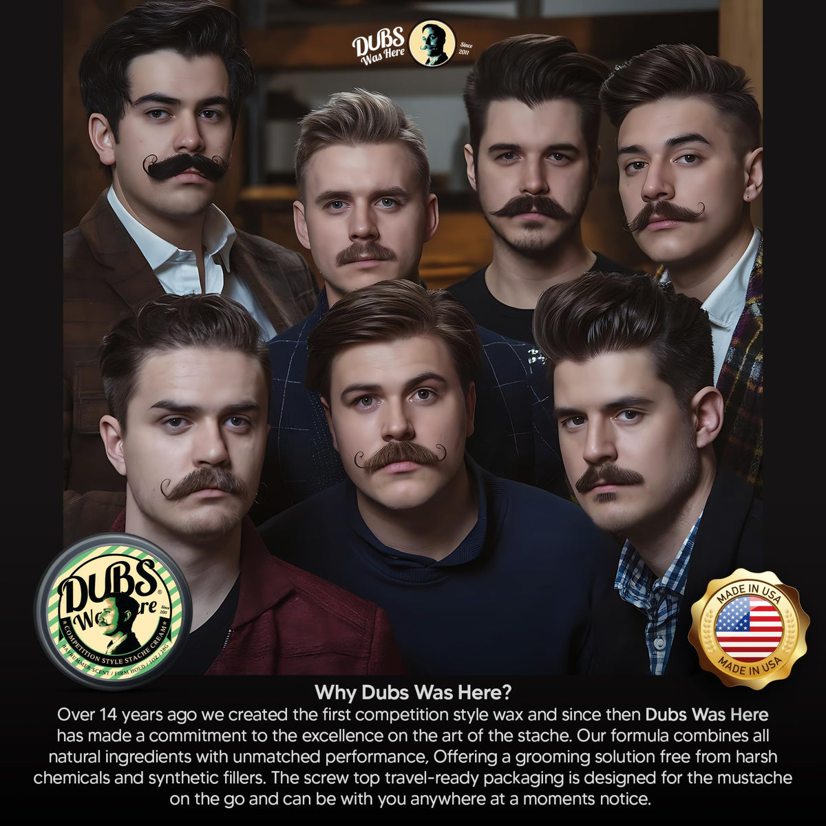 Dubs Was Here 1 Ounce mustache wax tin in grooming kit