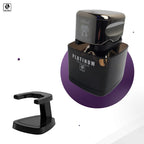 Water container accessory filled with liquid demonstrating the automatic blade flushing and cleaning process.