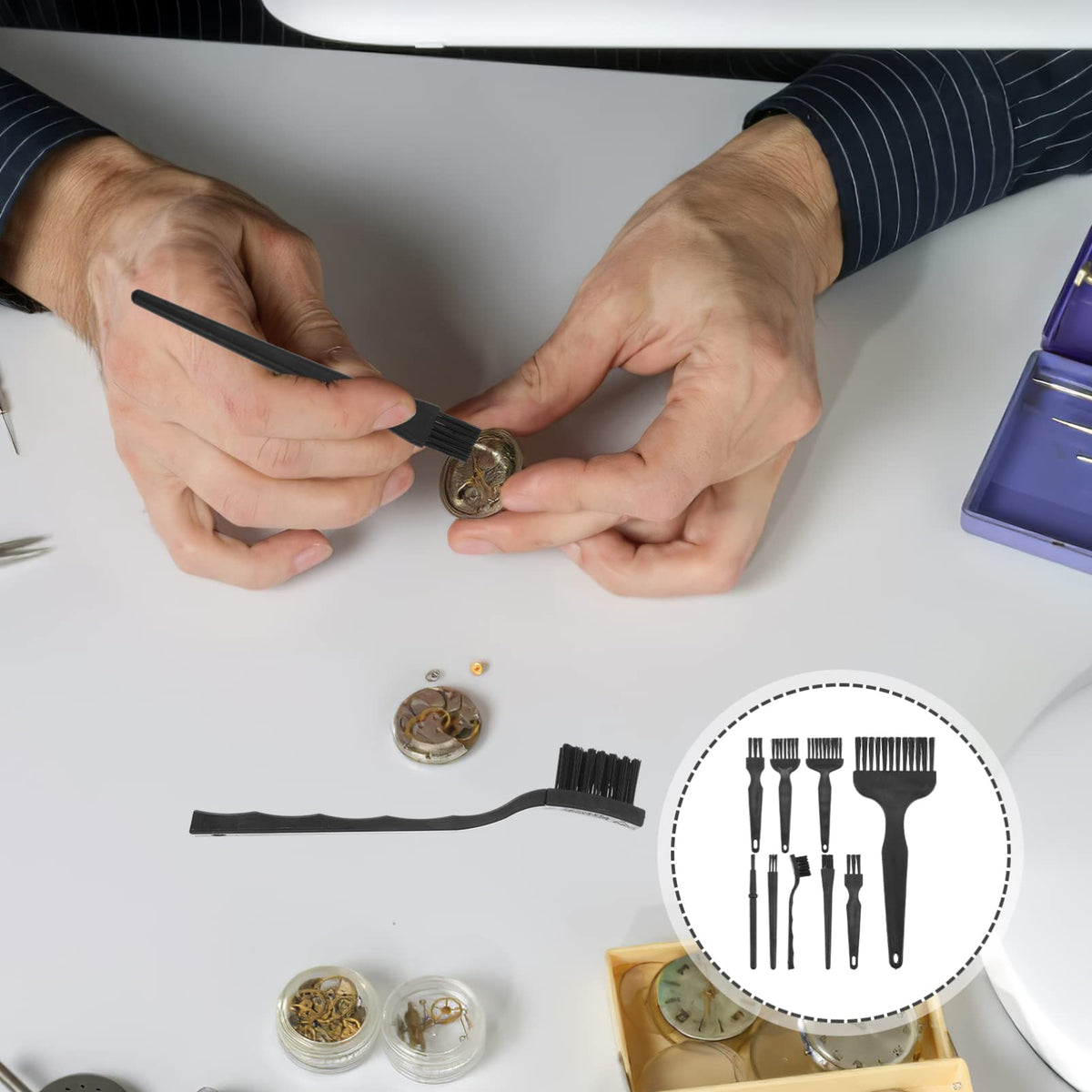 Detailed view of assorted Lurrose shaver cleaning brush heads