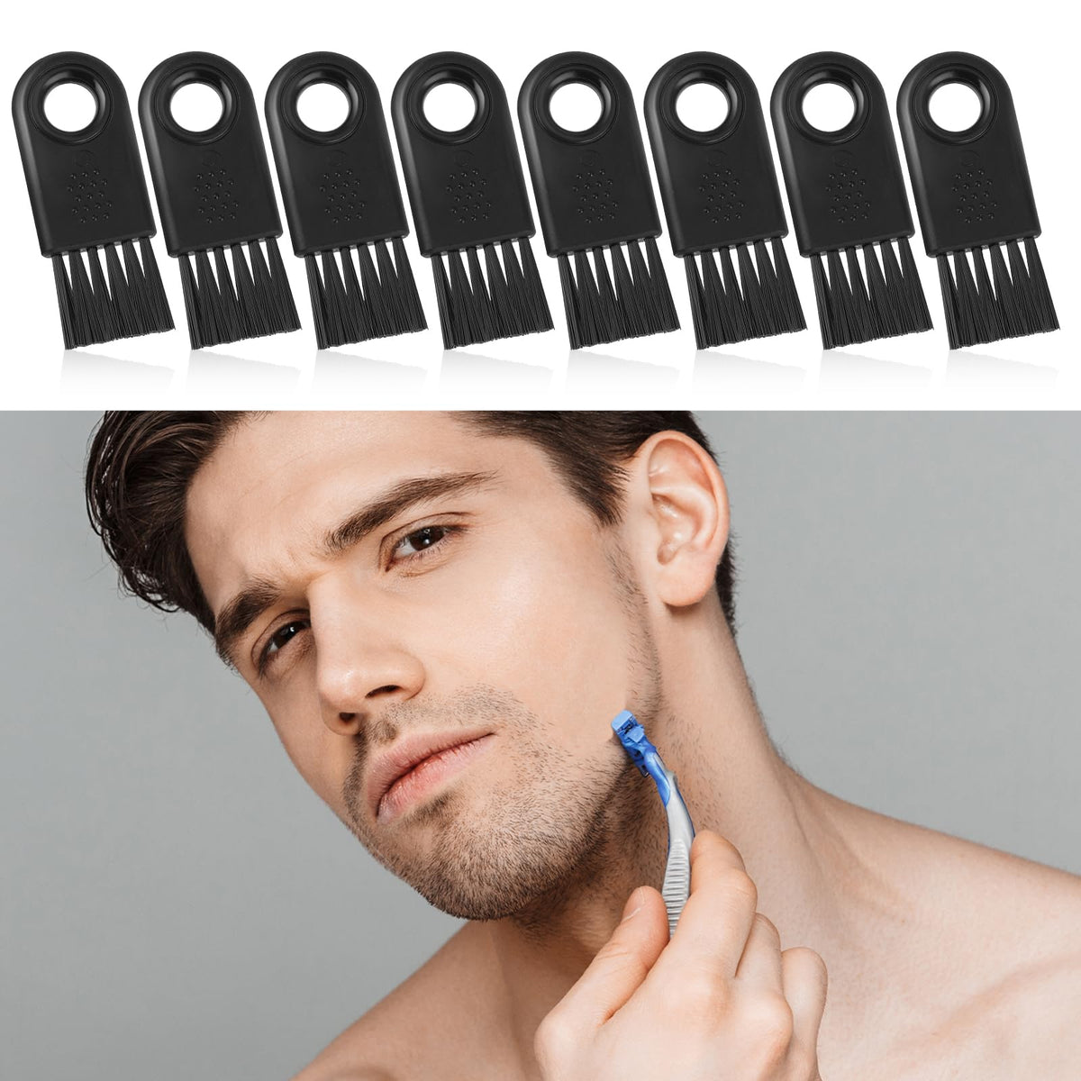 Full set of 8 compact razor cleaning brushes in black