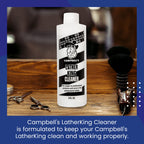 Close up label of Campbell's hot lather machine cleaning solution