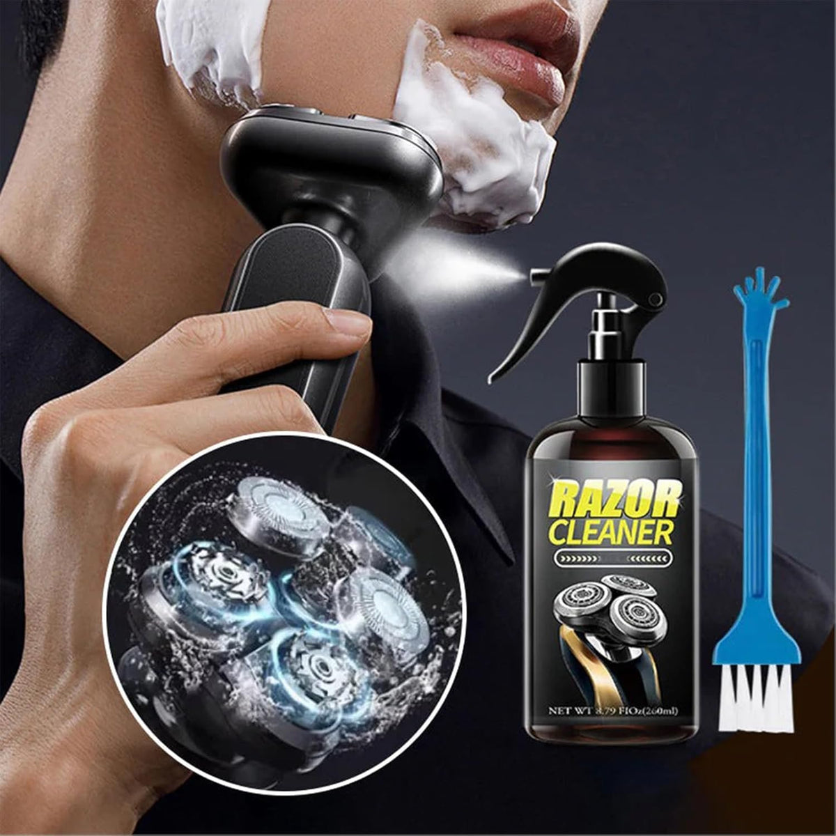 Back label of Mremolix universal electric razor cleaner