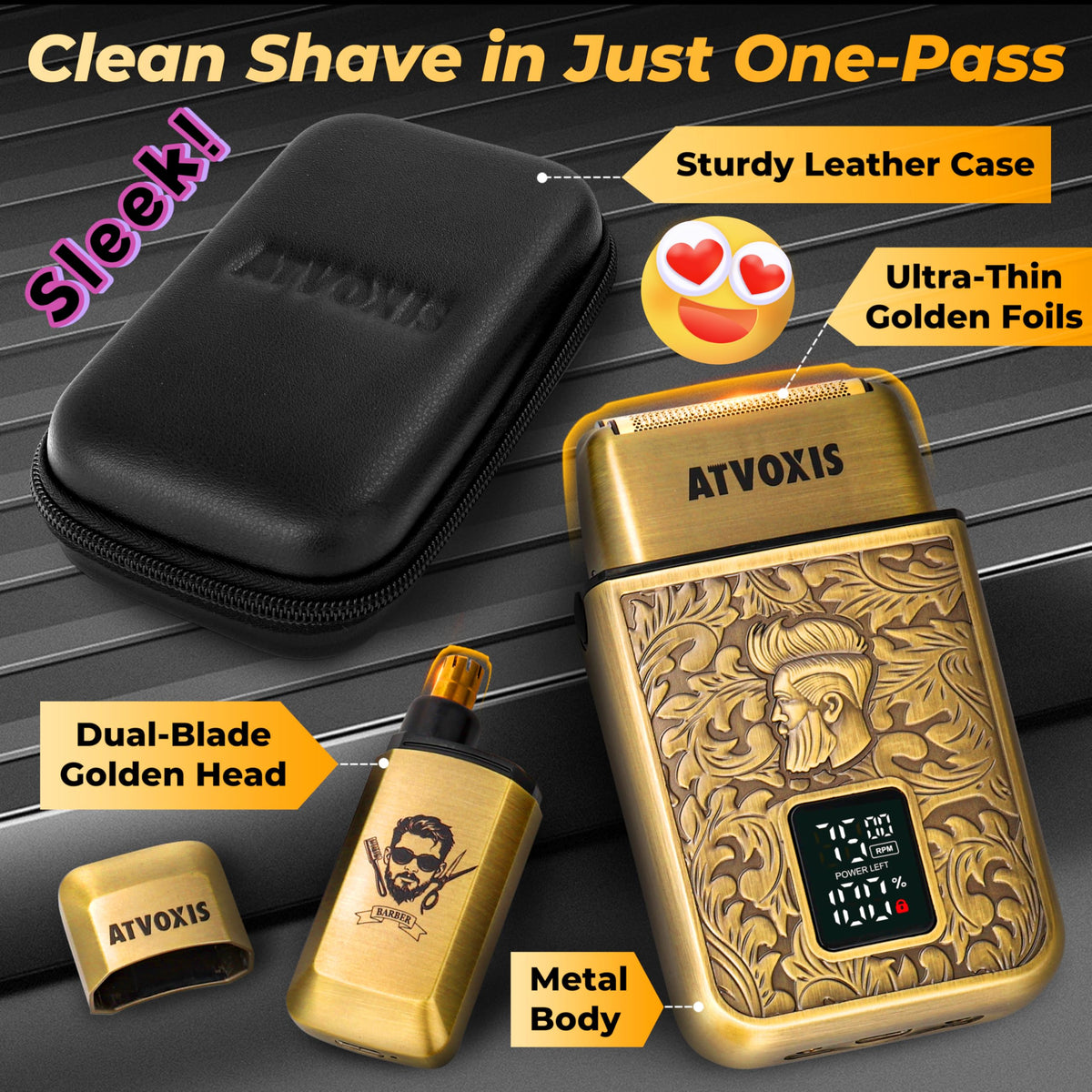 Atvoxis USB-C rechargeable electric shaver kit