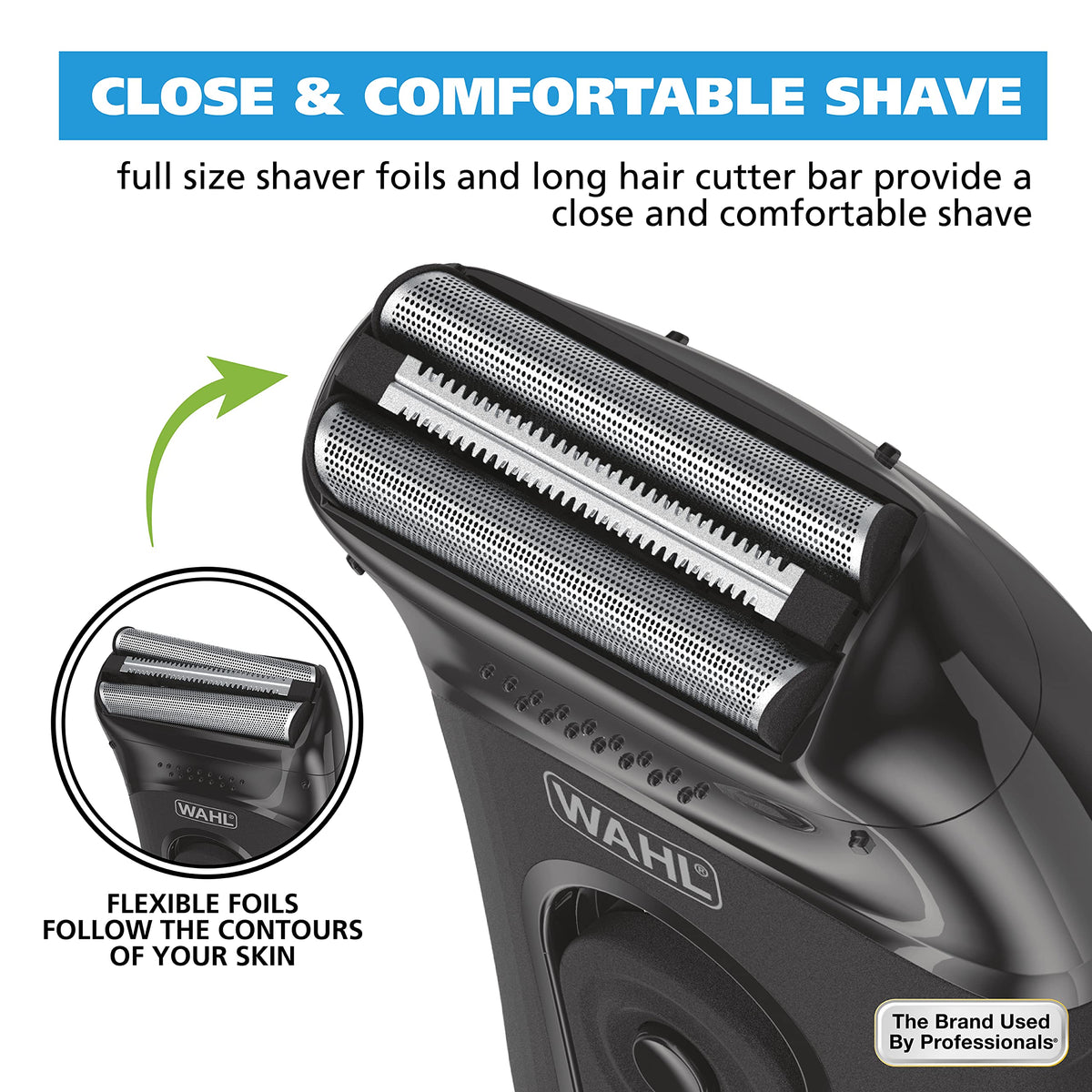 Side profile of Wahl lithium ion shaver ergonomic handle