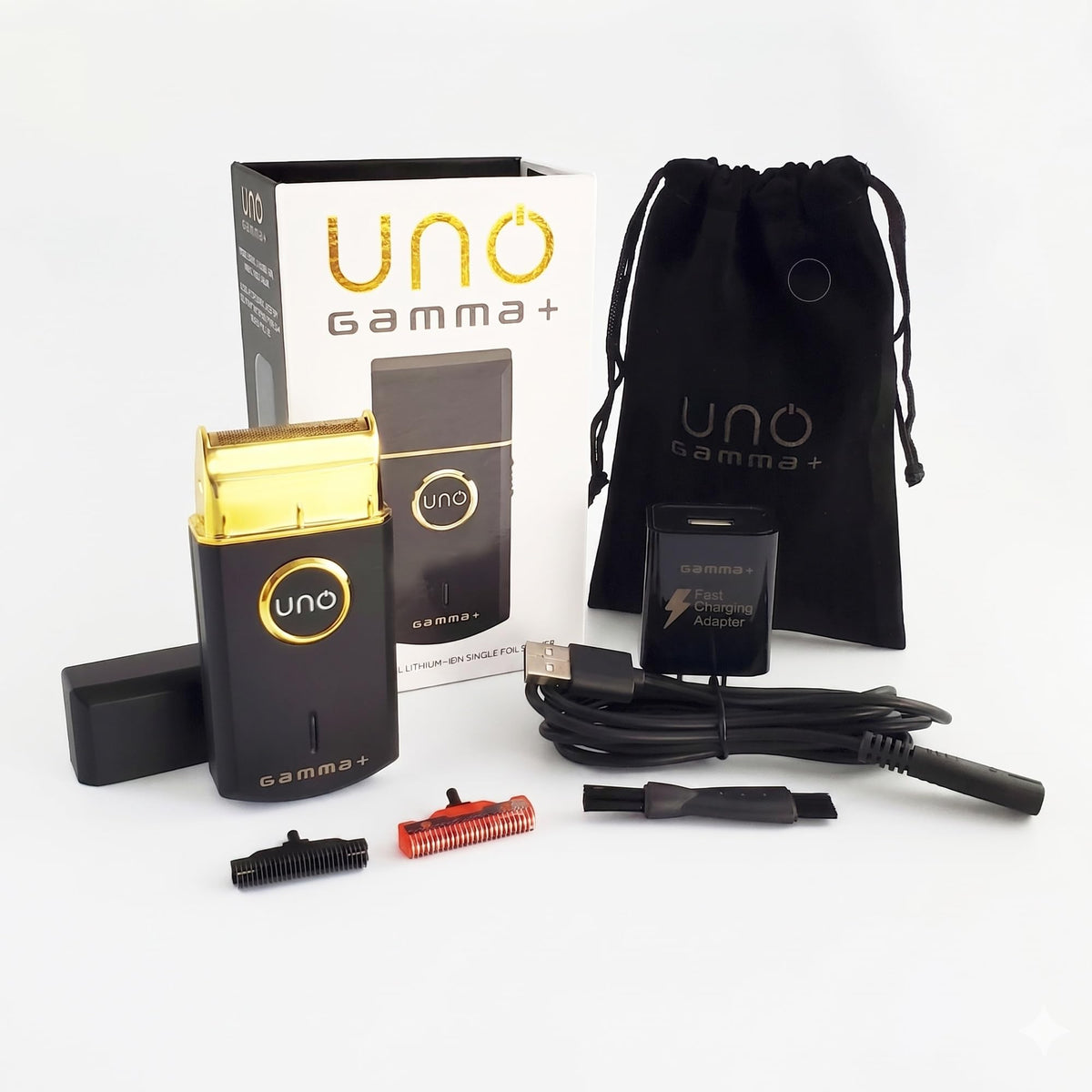Gamma Plus Uno shaver showing micro USB charging port
