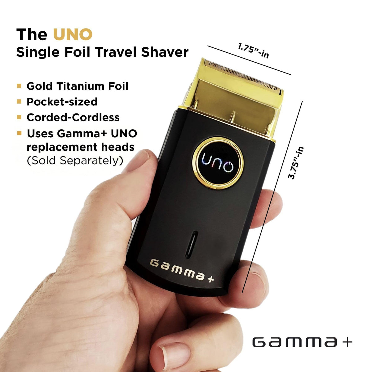 Gamma Plus Uno shaver inside travel pouch for portability