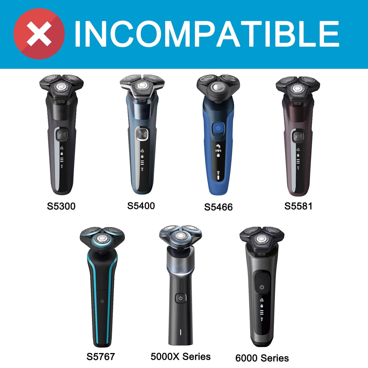 Close up view of the MultiPrecision cutter design on the series 5000 compatible shaver heads.