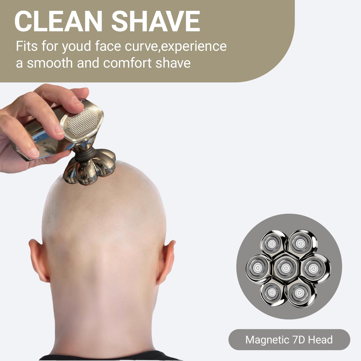 Detached view of the waterproof seven blade rotary razor head showcasing the underside attachment mechanism
