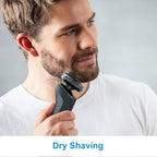 Grooming maintenance visual showing how to apply a drop of baby oil to the new blades.