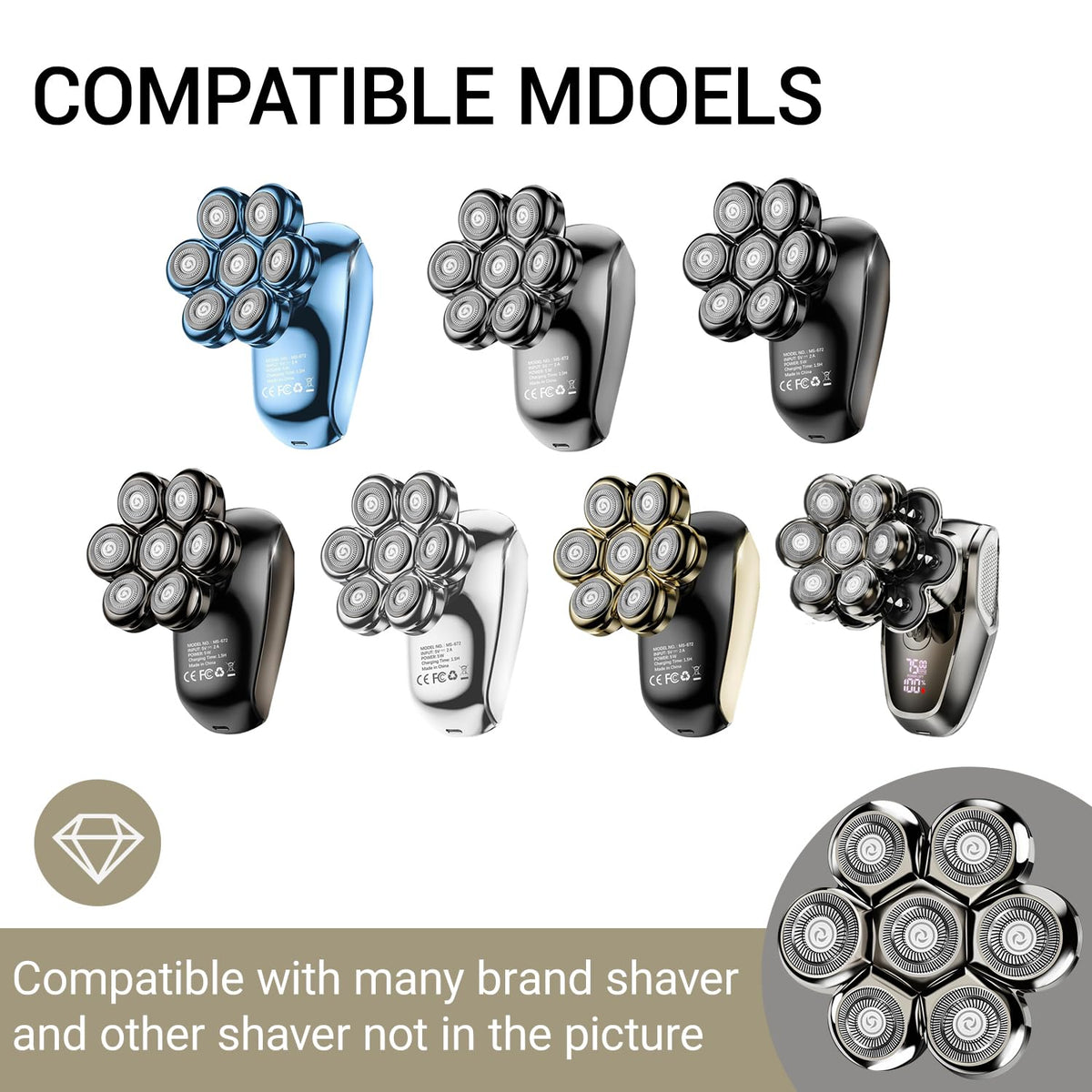 Product packaging and premium gold accent details of the Yieyosd electric razor replacement accessory