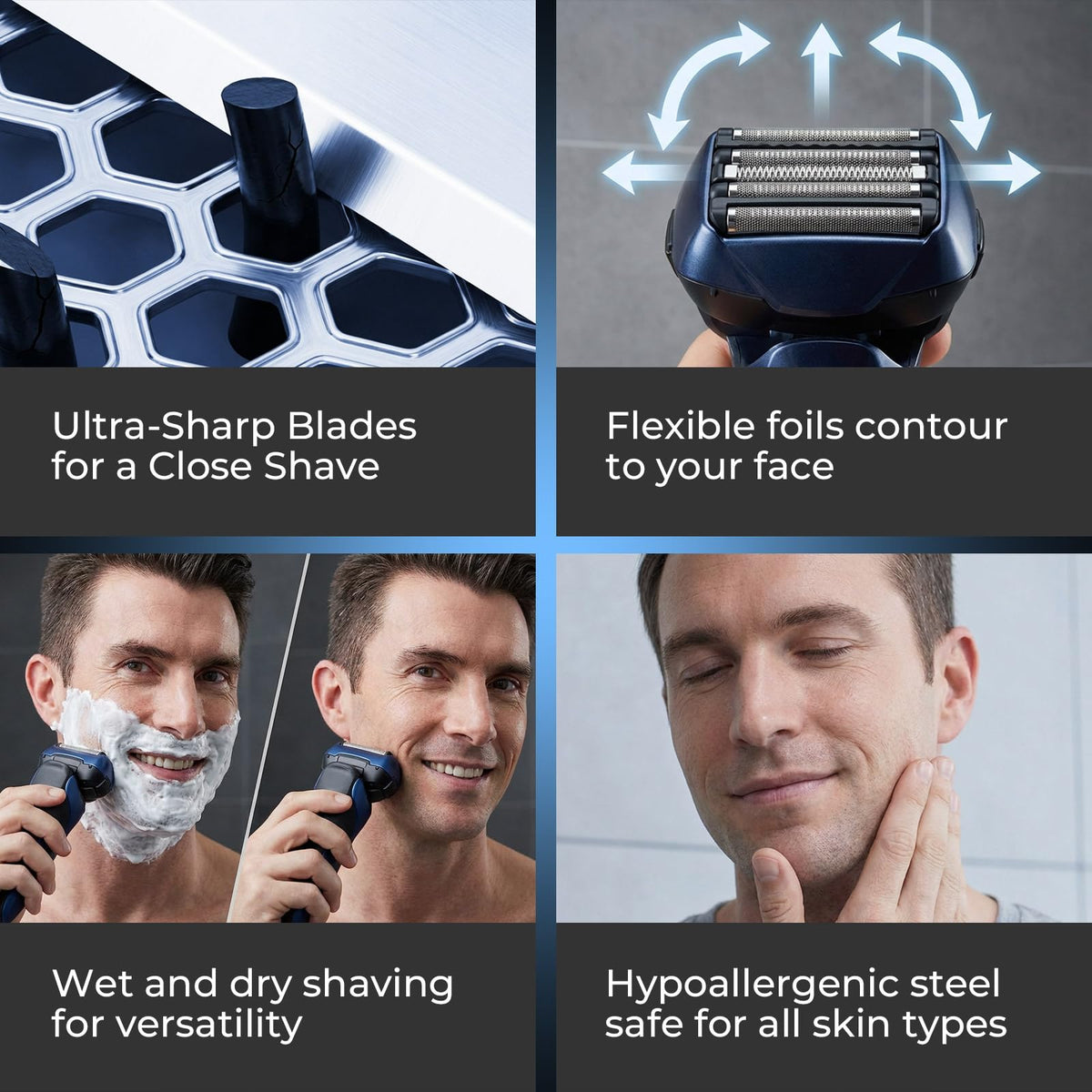 Detailed shot of the durable stainless steel foil material and fine cleaning bristles