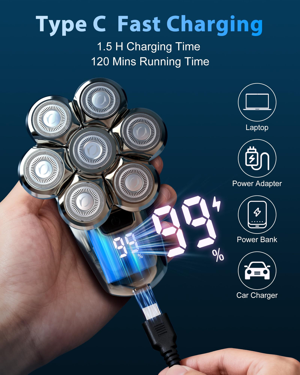 Type-C charging port view of electric razor