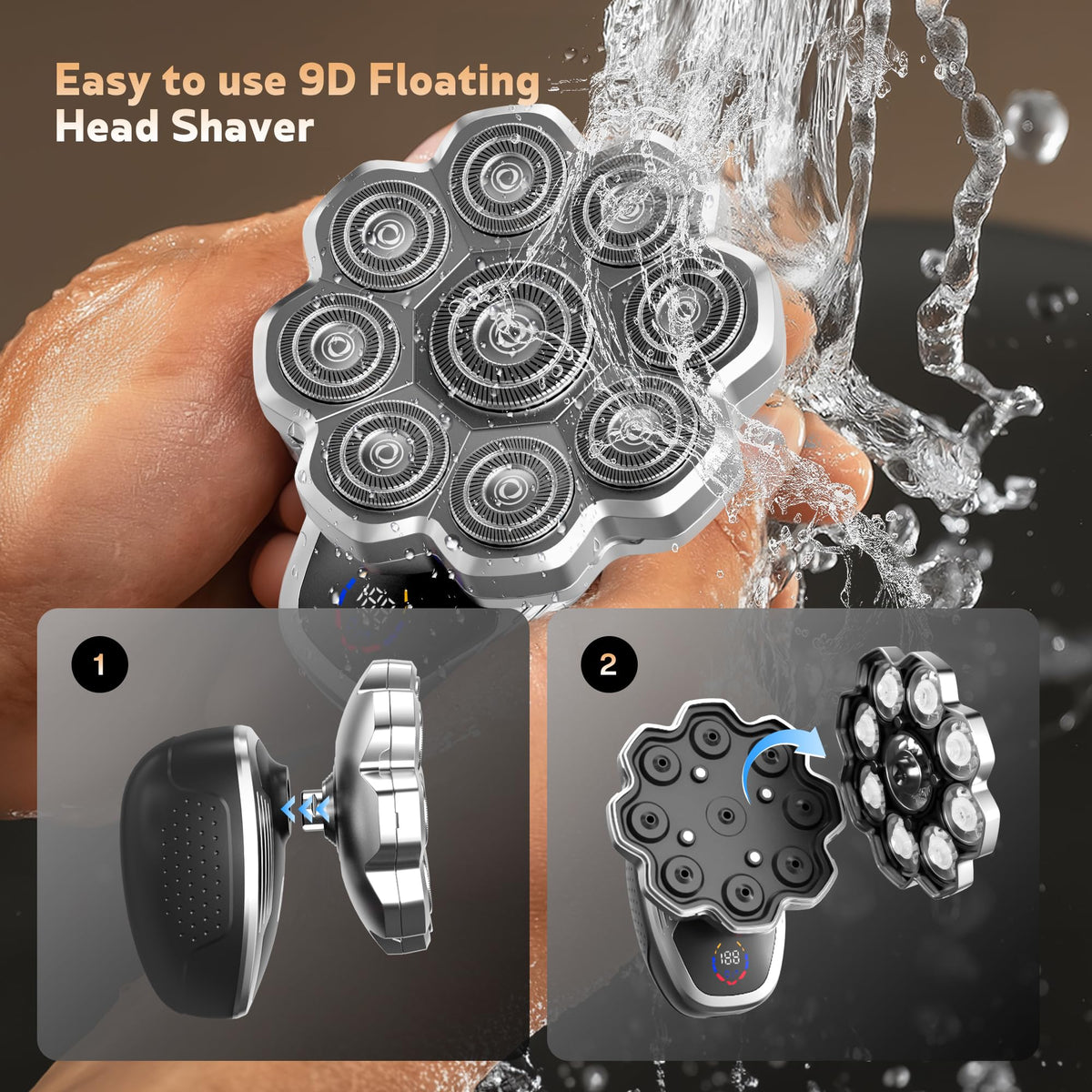 Man using Haslife 9D head shaver for bald grooming