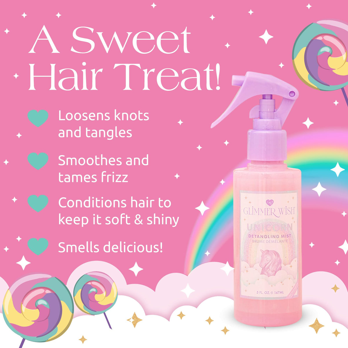 Unicorn hair detangling mist fine spray nozzle mechanism close up