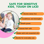 Ella's Kids lice repellent spray showing the five natural essential oil ingredients