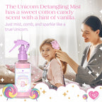 Tangle free detangling mist applied to long wavy hair for smooth brushing