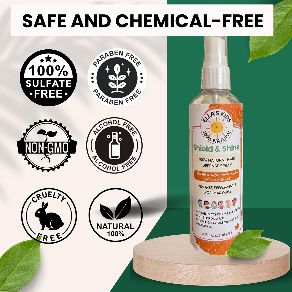 Ella's Kids daily protective shield and shine hair oil spray application view
