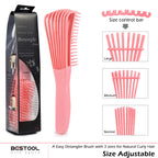BESTOOL pink hair brush for curly hair highlighting the ergonomic non slip rubber handle.