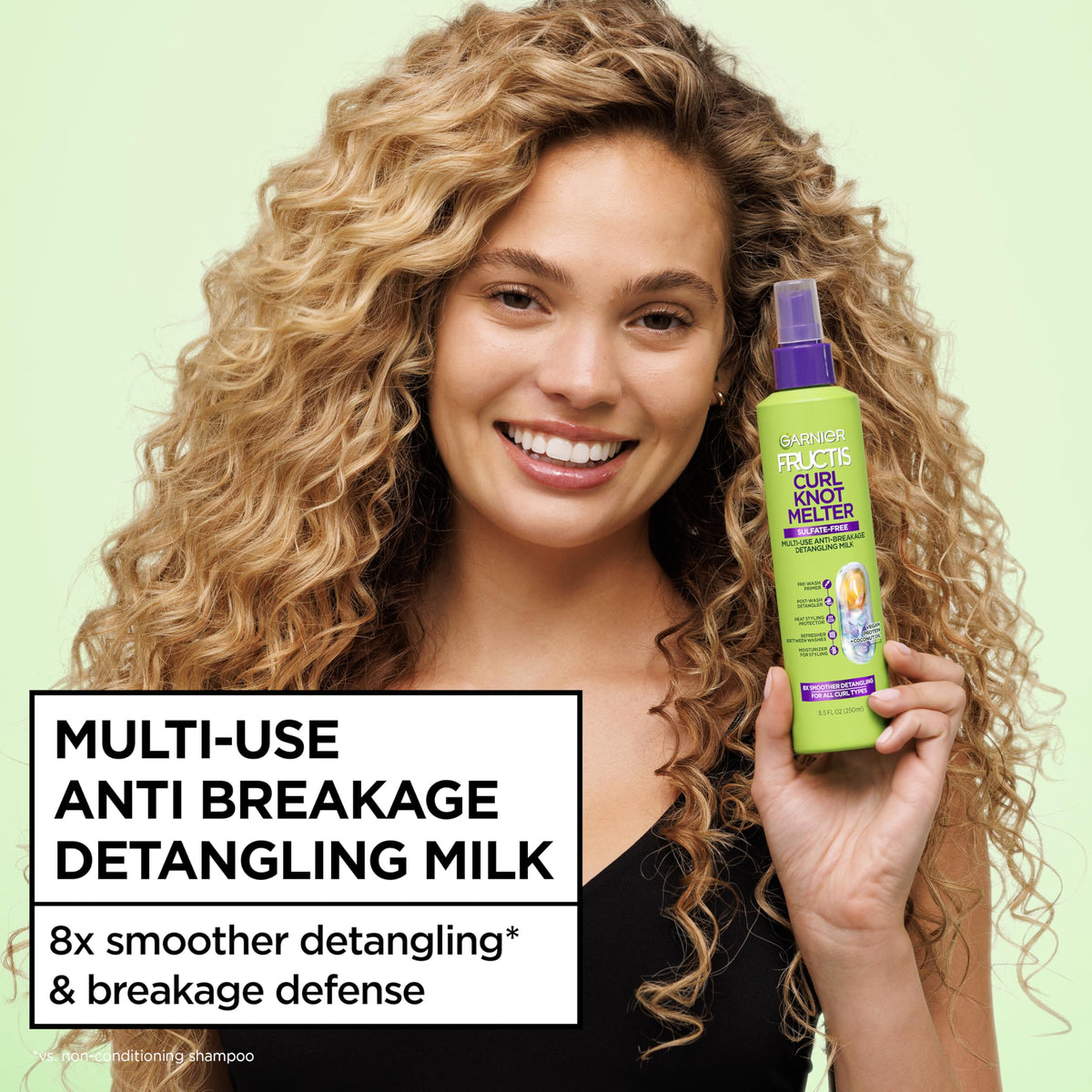 Garnier imported hair heat protectant spray bottle standing upright on a clean studio background