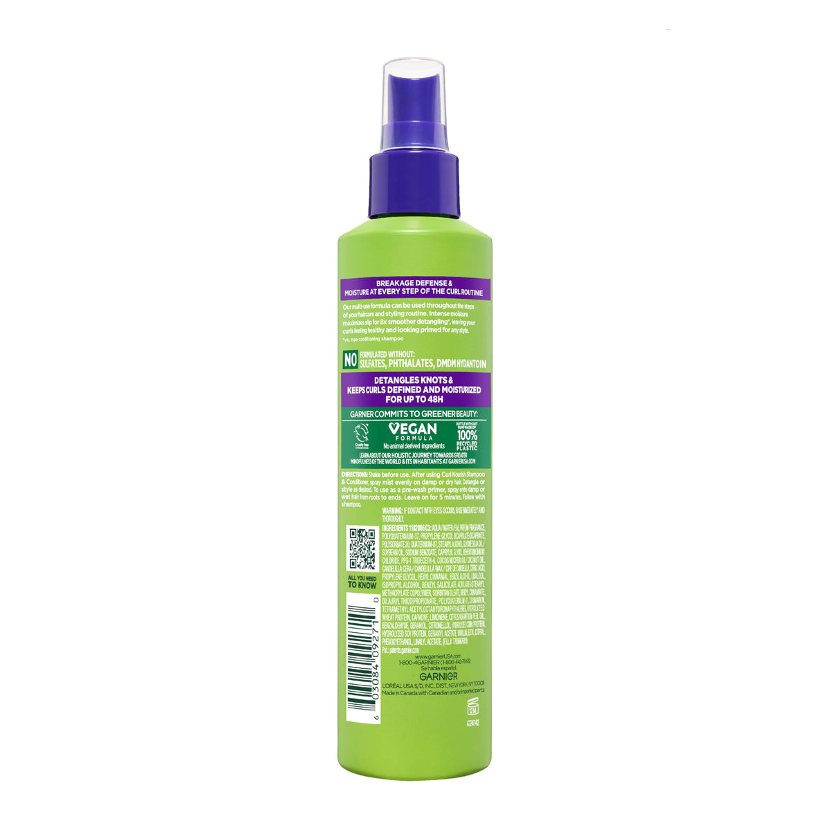 Garnier USA imported curly hair care product packaging showing comprehensive legal and ingredient listings