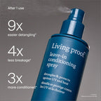Close up view of the pump spray nozzle on the Living Proof weightless hair detangler bottle