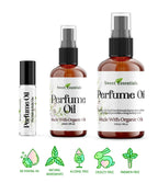 Sweet Essentials organic perfume oil bottle held in hand