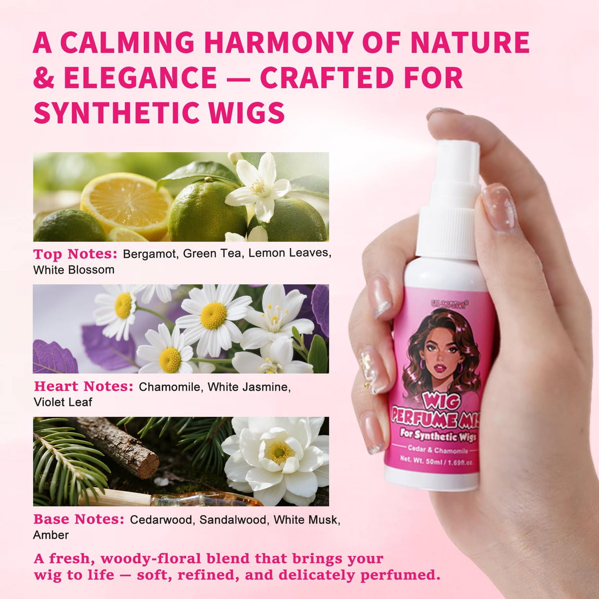 Lace Layer Wig Perfume Mist showing the spray nozzle and packaging details