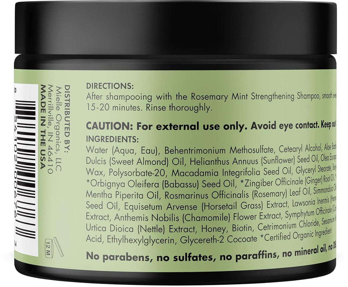 Mielle Organics branding on Rosemary Mint hair treatment jar