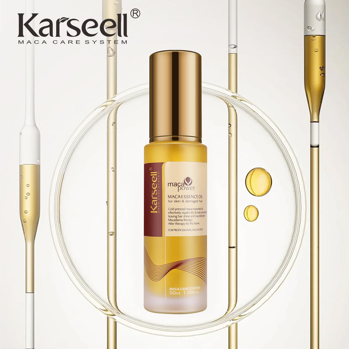 Karseell Maca Essence argan oil hair serum packaging for dry damaged hair