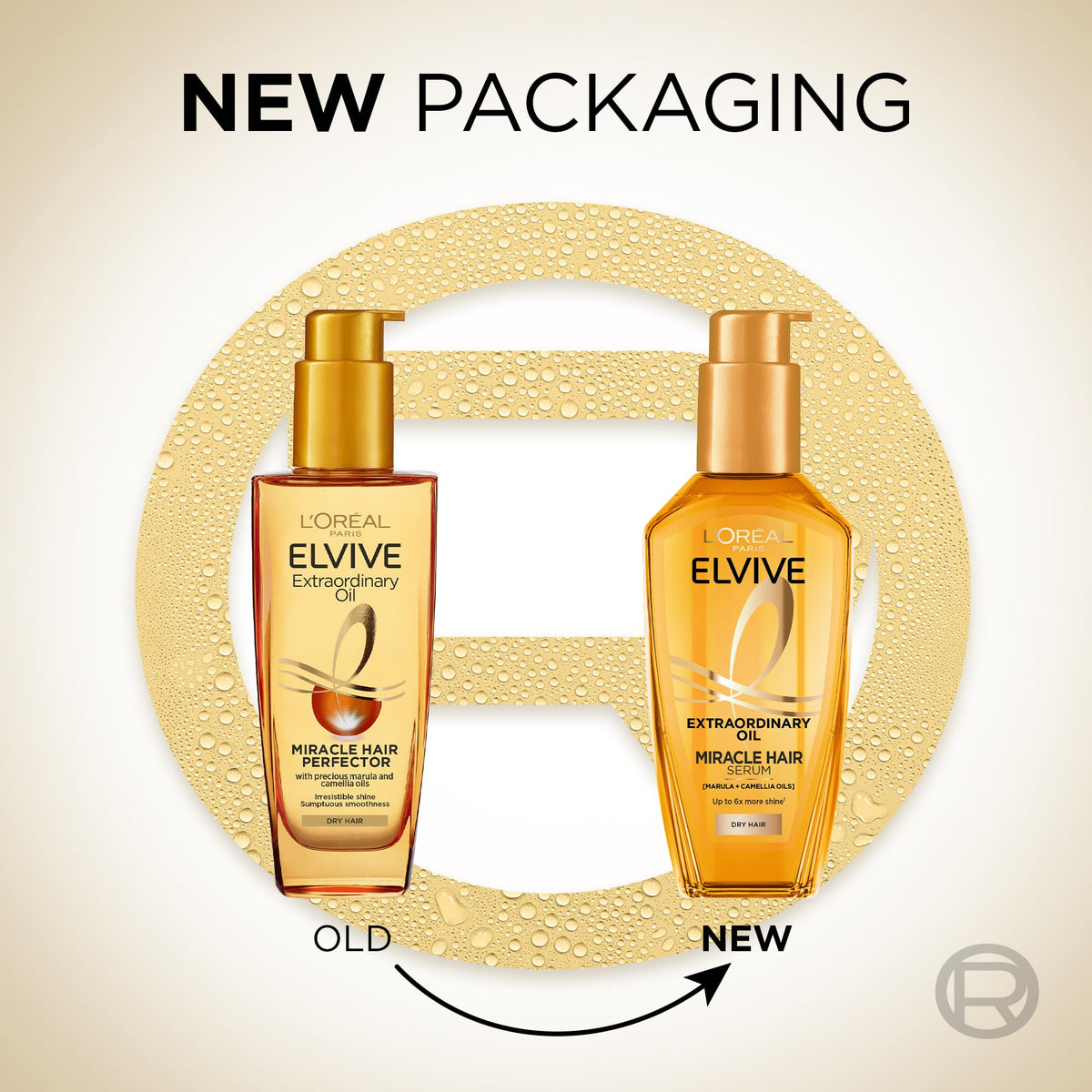 L'Oreal Paris Elvive hair oil bottle highlighting the 96 hour frizz control label detail.