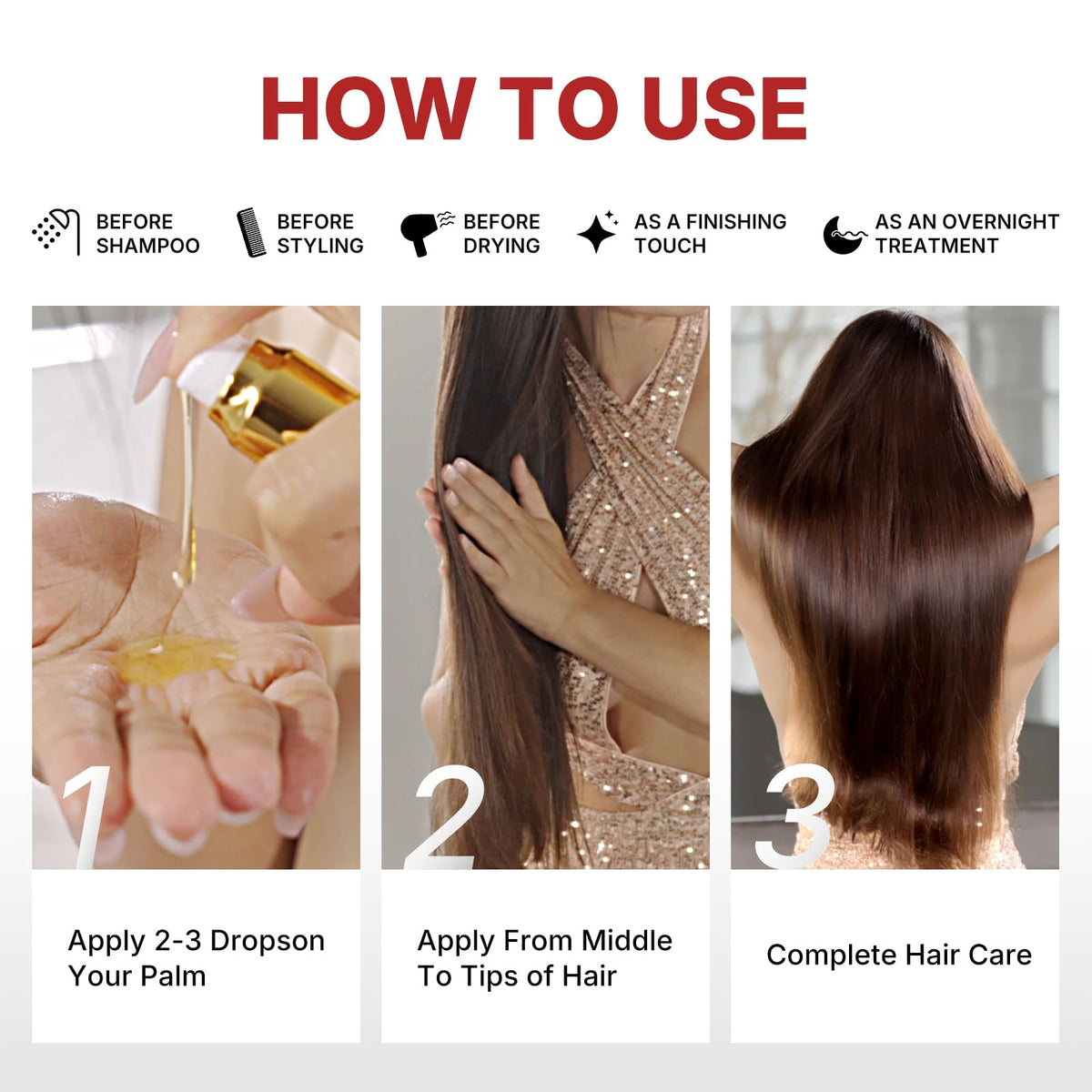 Applying cold pressed Moroccan argan oil to repair split ends