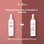 Shea Moisture coconut oil leave-in spray bottle standing upright on a clean surface.