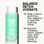 Back label of Pacifica Rosemary Purify shampoo showing ingredients