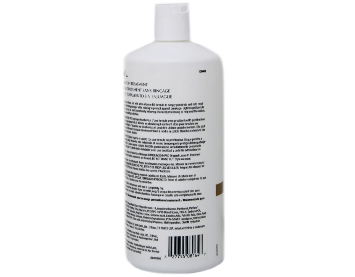 Back label of Infusium 23 Pro Original showing ingredients