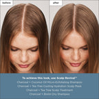 Model applying Briogeo scalp treatment to hair sections