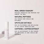 Close up of Korres eye gel packaging highlighting hyaluronic acid and caffeine