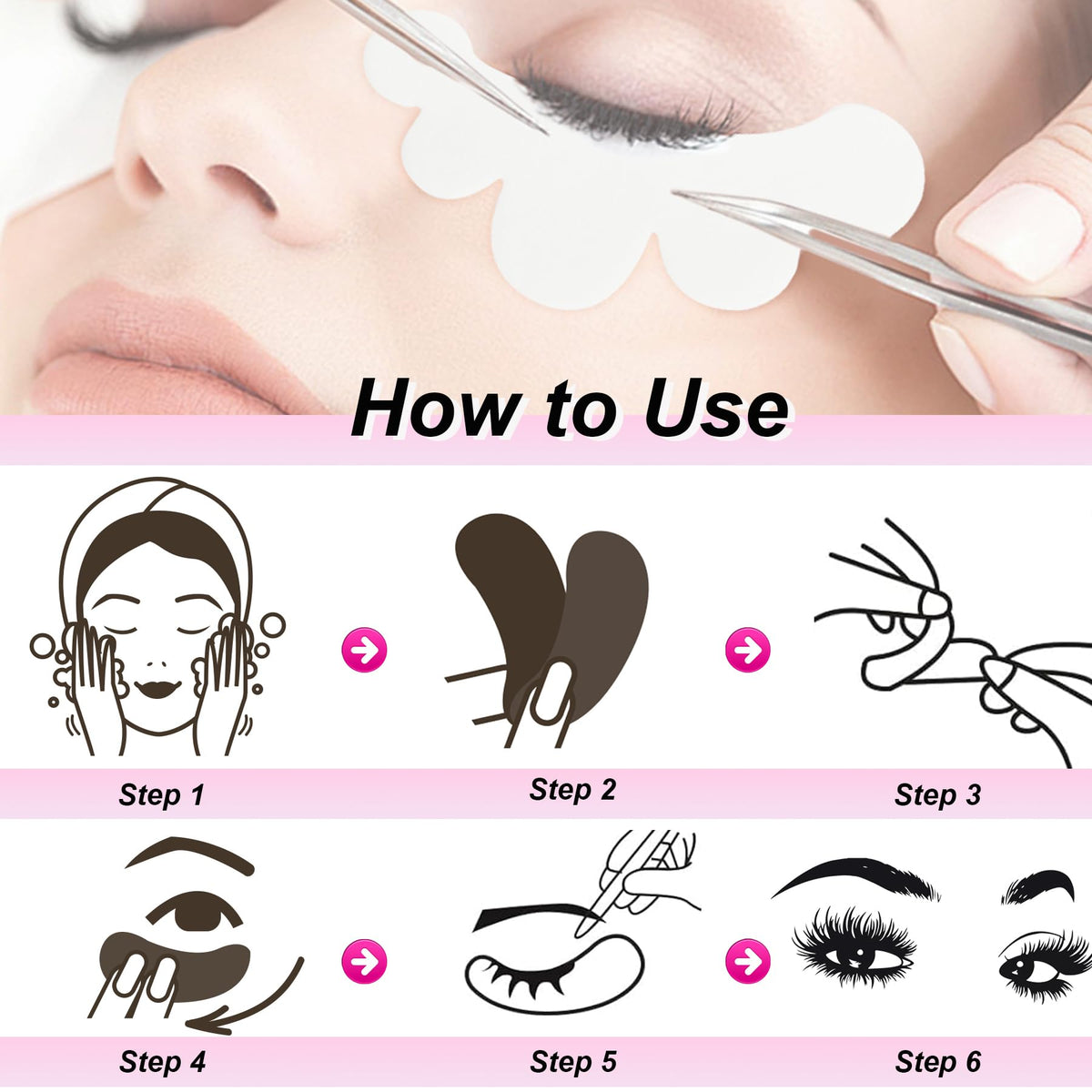 Side profile of pink eye gel patches for eyelash extension application