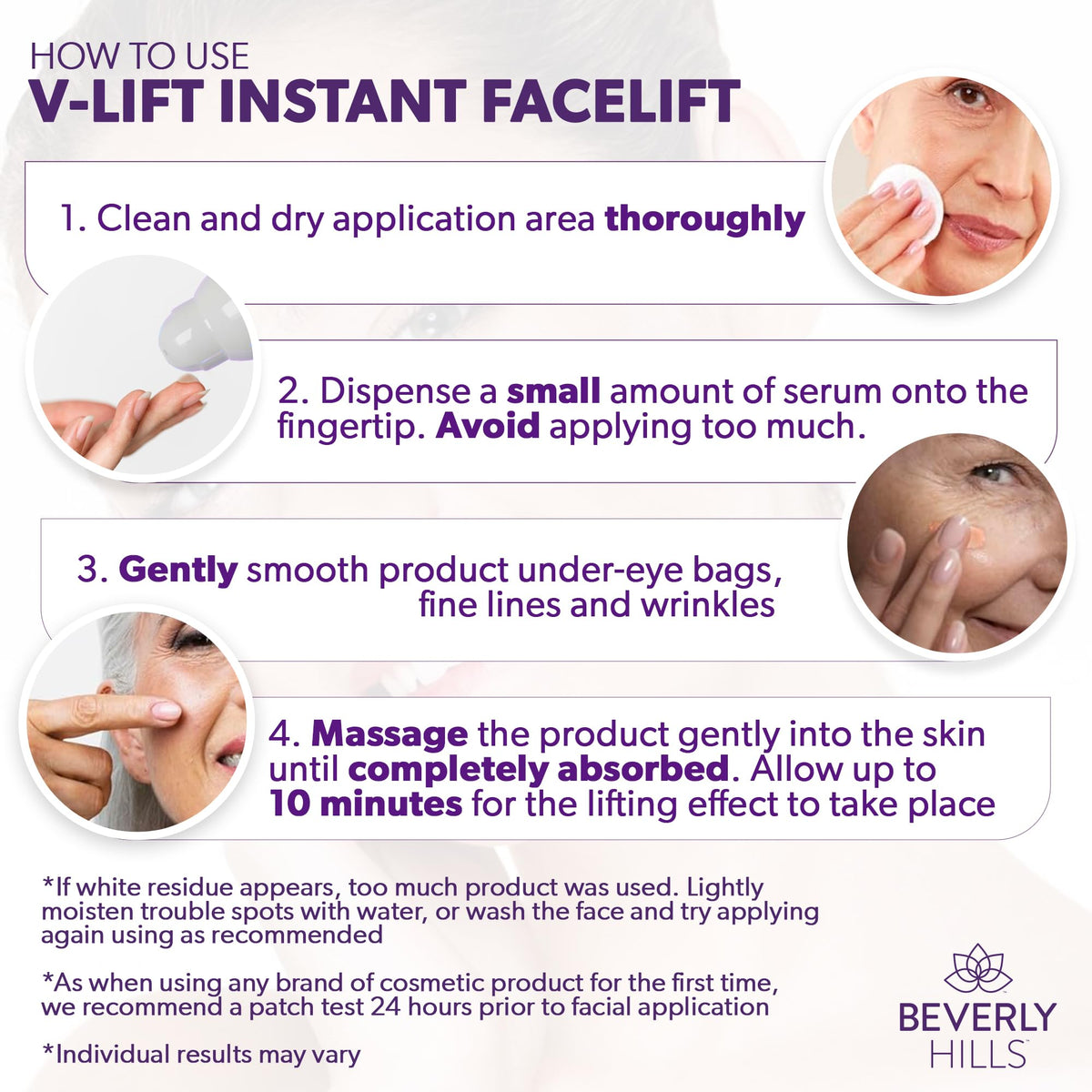 Application of Beverly Hills V-Lift anti-aging eye serum