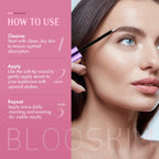 Blooskim eyebrow serum bottle showing ingredient highlights