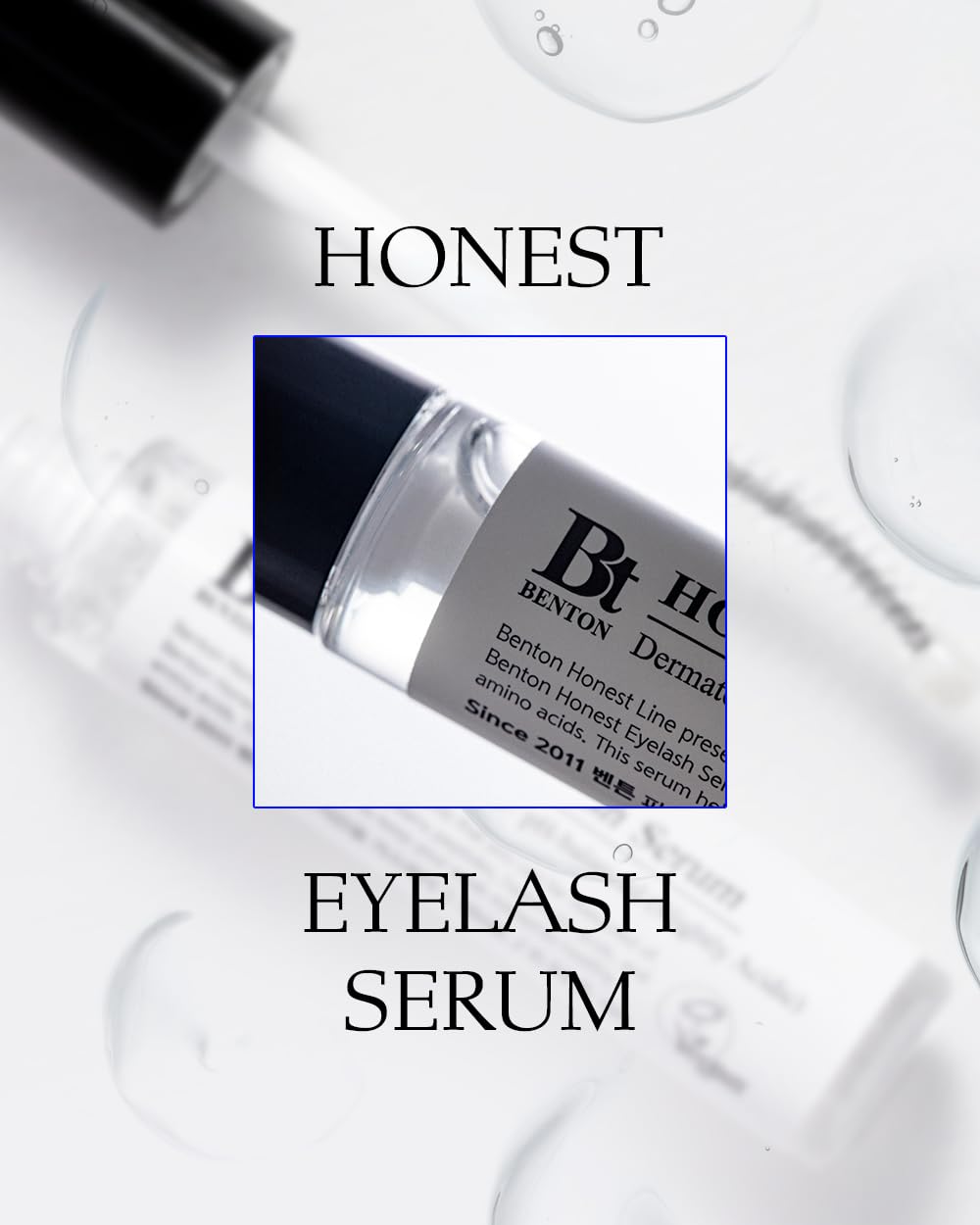 Benton Honest Eyelash Serum displayed with skincare routine