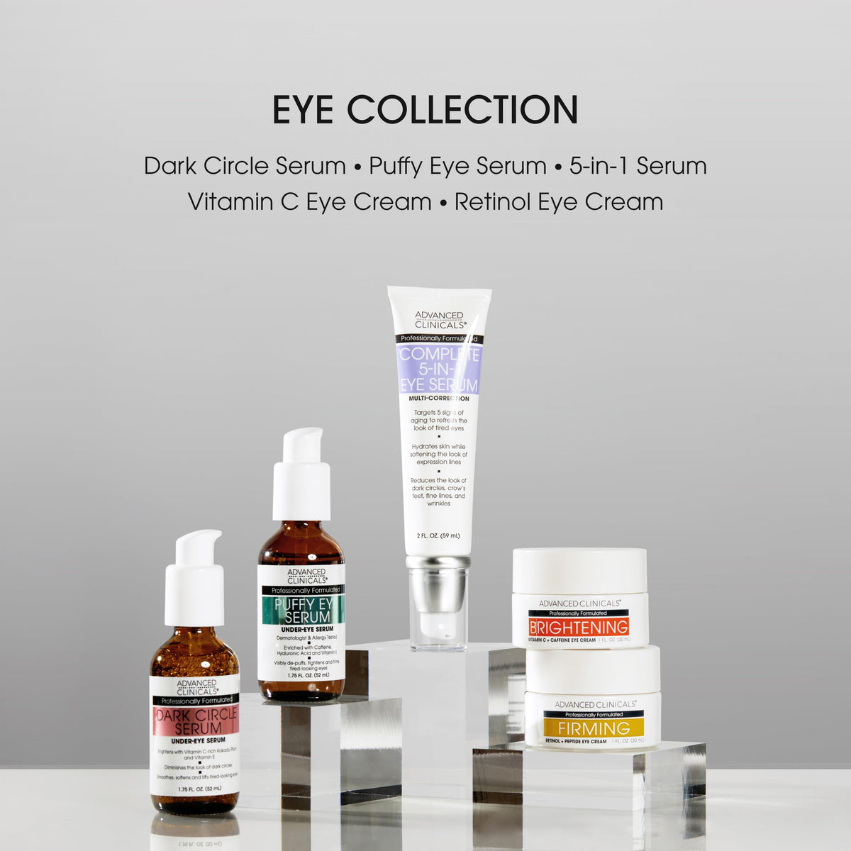 Advanced Clinicals Puffy Eye Serum box and bottle side by side