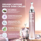 Model applying RWT under eye roller to dark circles