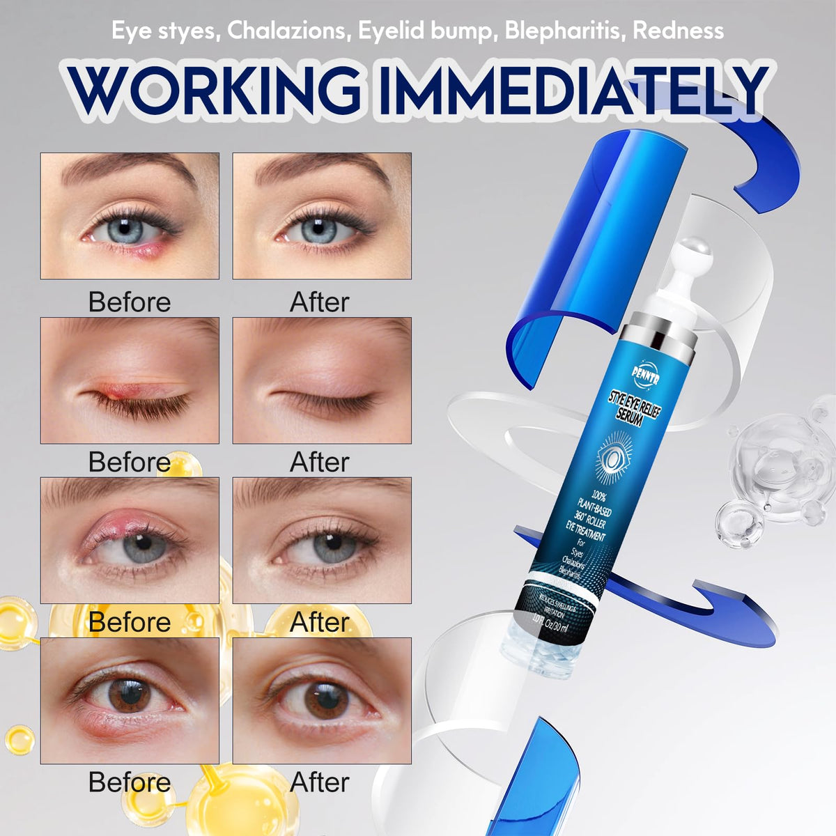 Application demonstration of Penntr stye eye relief roller serum