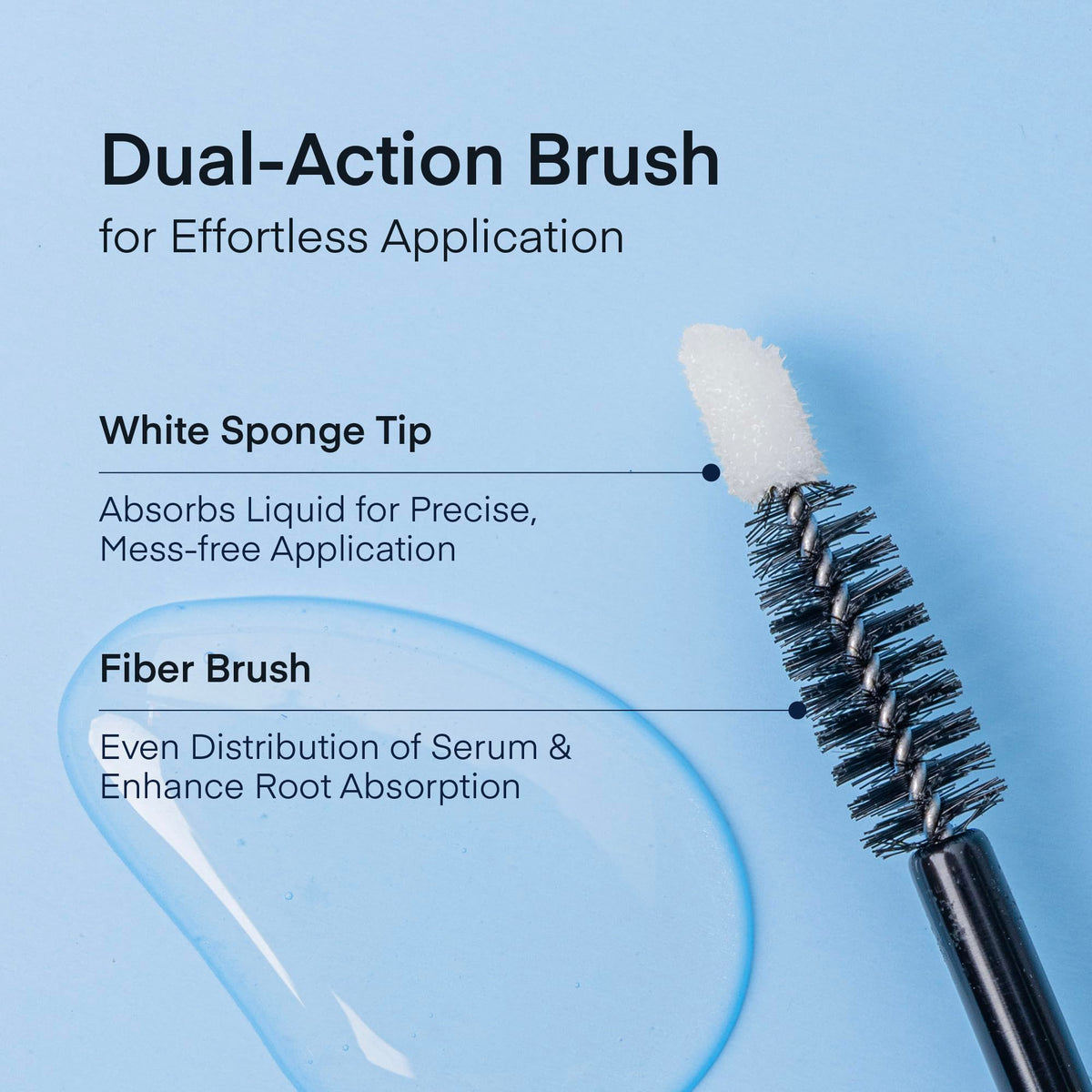Detailed view of eyebrow serum brush for precise application