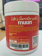 Muun underarm and bikini area brightening scrub ingredient label highlighting kojic acid and aha bha