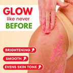 Before and after texture comparison showing smooth skin from Muun exfoliating scrub