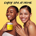 Natural sea salt body scrub showing ingredients and clear usage directions